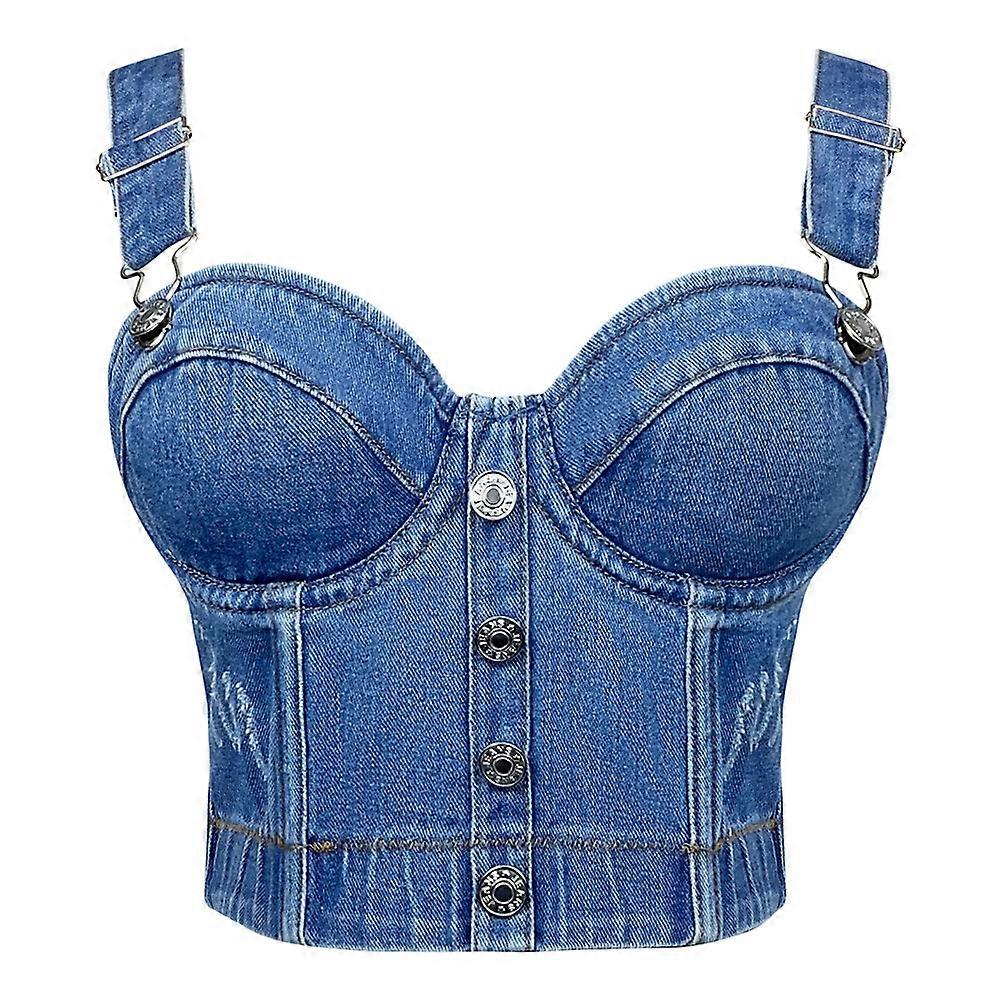Women's shoulder strap button denim strapless suspender vest top