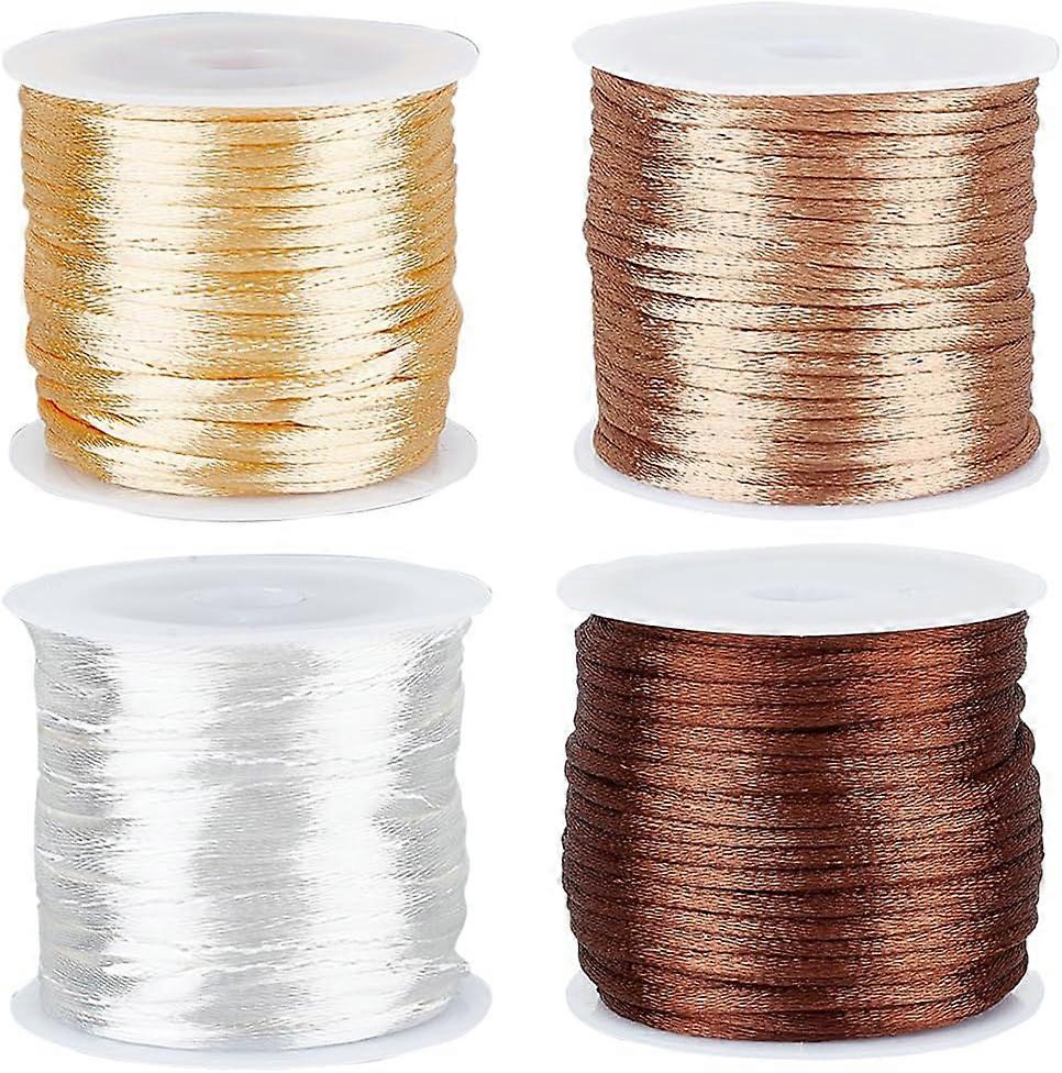 4 Rolls Chinese Knotting Cord Satin Nylon Beading Thread 2 mm Brown White Camel Multicolor Thin Silk Rattail Macrame String for Bracelets Necklace Bea