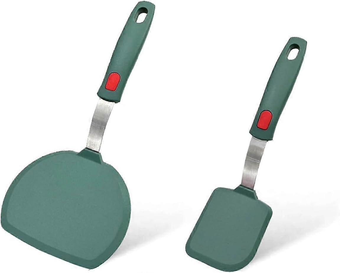 Pack Flexible Silicone Fish Spatulas - Slotted Spatulas for Non-Stick Pancakes - Heat Resistant (Green)