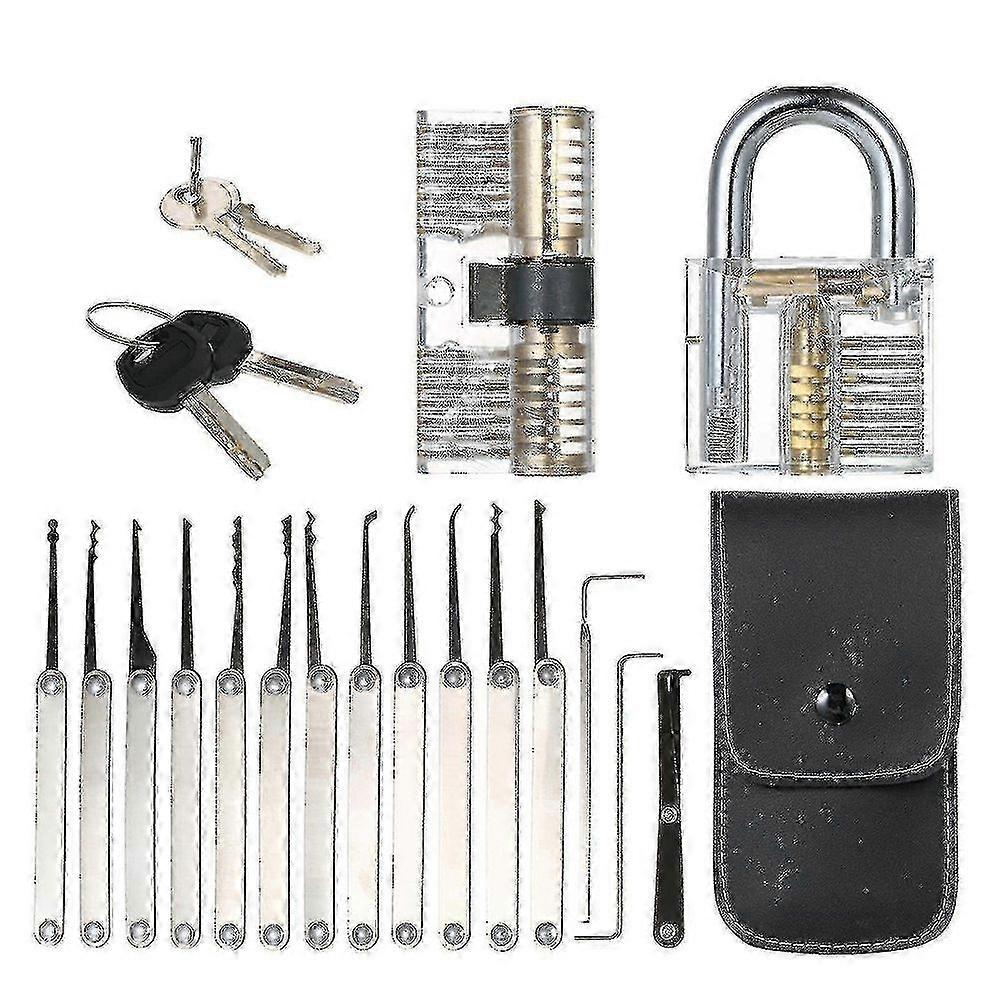 Transparent 15pcs Lock Picking Set Kit Tool With Two Transparent Practice Training Padlock Lock For Locksmith Beginners And Professional