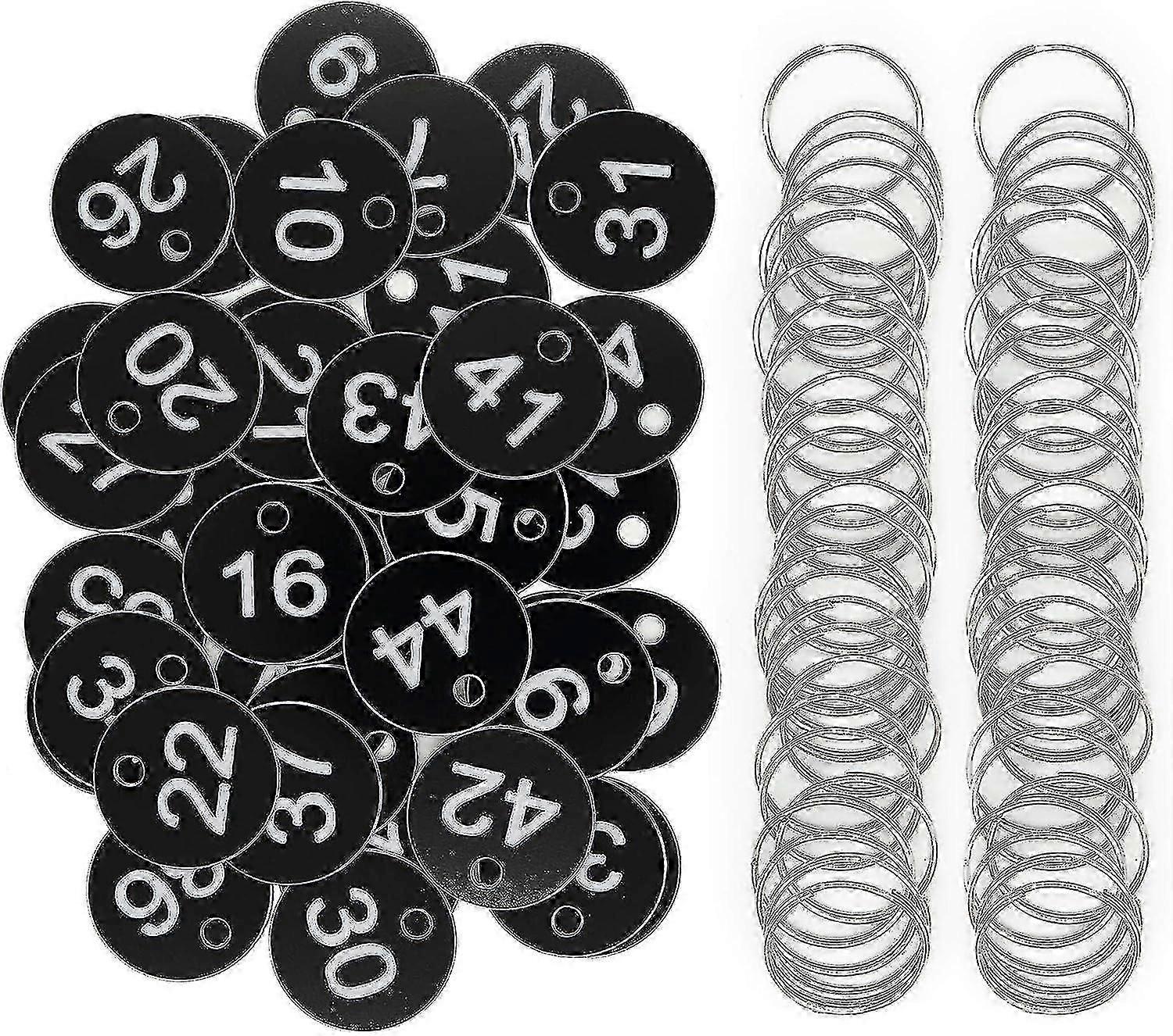 Plastic ID Number Tags Key Tags with Key Rings (1-50 Black)