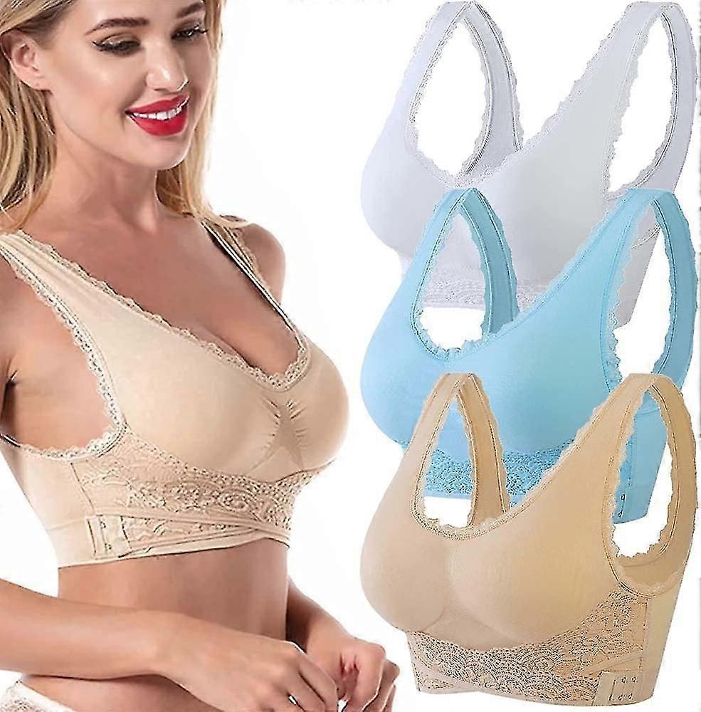 3pcs Shaping Powerful Lifting Bra, Shaping Wireless Bra, Side Buckle Lace Lifting Bra
