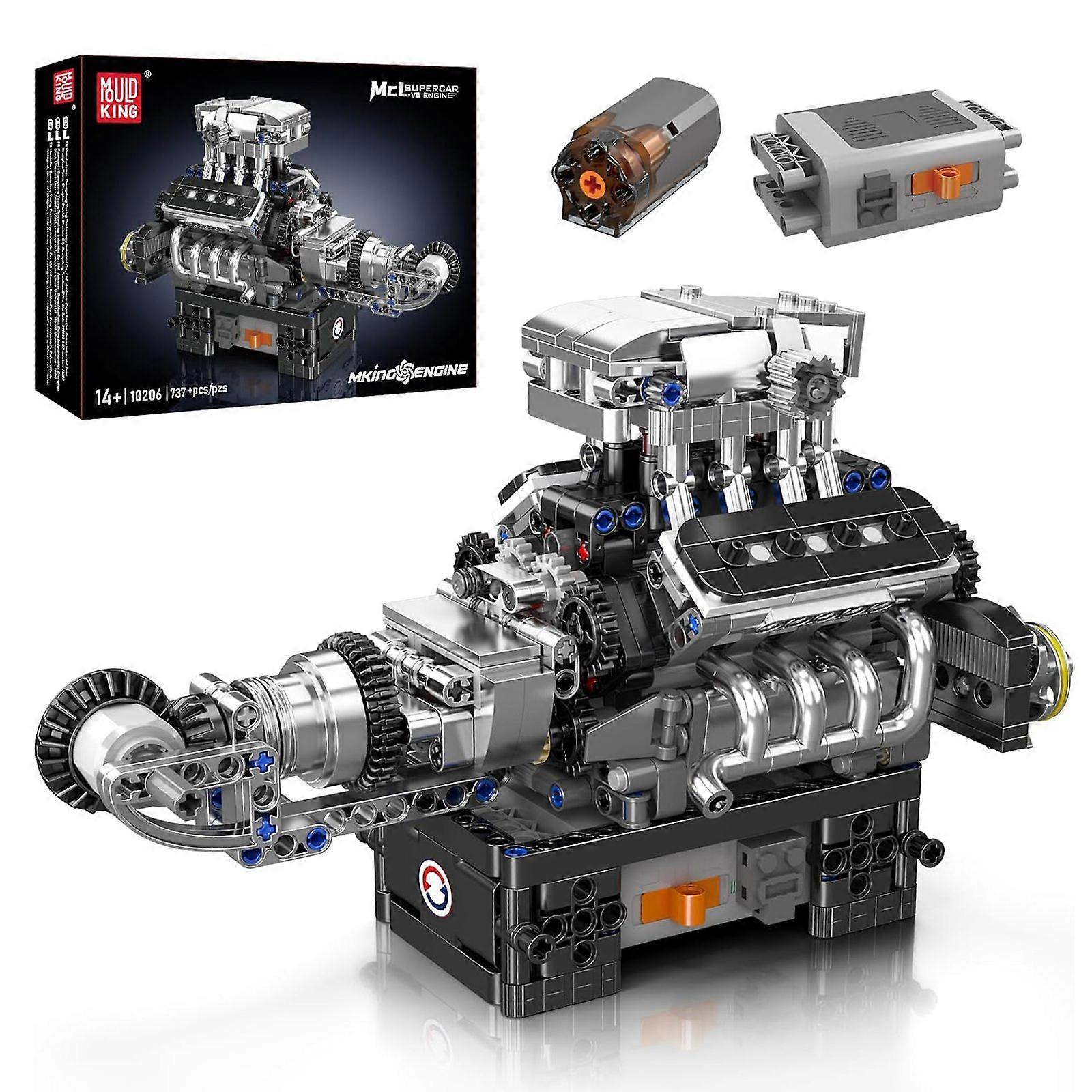 Mould King V8 Combustion Engine Model Kit That Runs, MOC V8 Engine Model Toy, 8-Cylinder Petrol Car Engine Replica Model Building Kit for Adults/Teens