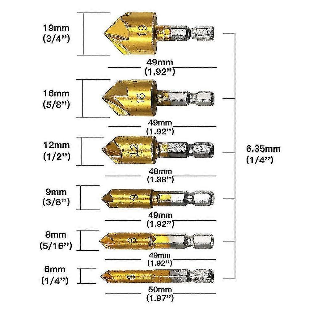 Countersink Drill Bit Set With 82 Degree Center Bits,6mm - 19mm 6 Pcs