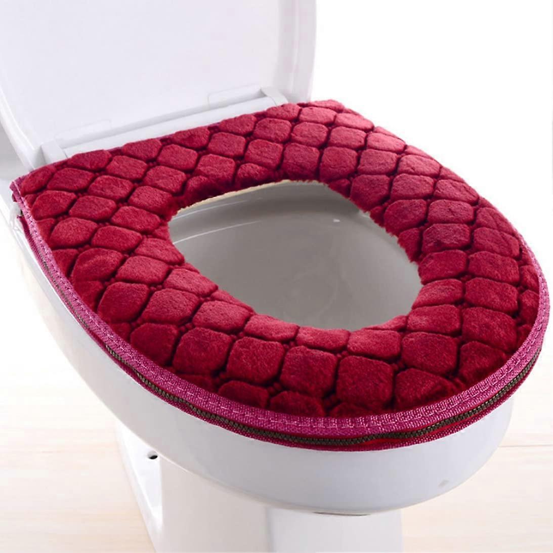 Toilet Seat Cover Pad Soft Zippered Toilet Seat Pillow Red, Washable Warm Toilet Seat Cushion for Comfort and Style