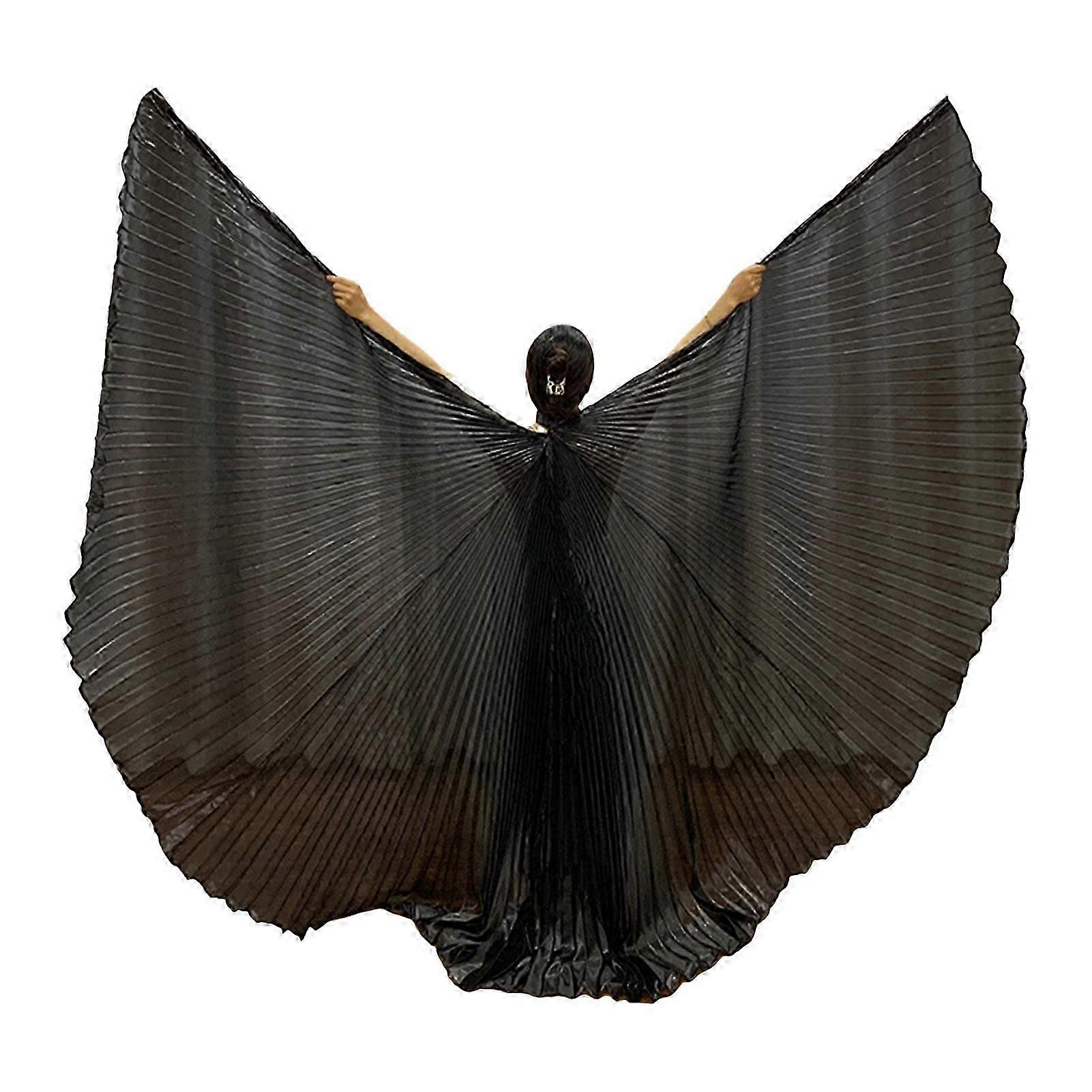 1 Set Performance Cape With Telescopic Rod 360 Degree Belly Dance Wings Egyptian Costume Pleated Bright Color Luster Surface Halloween Performance Pro