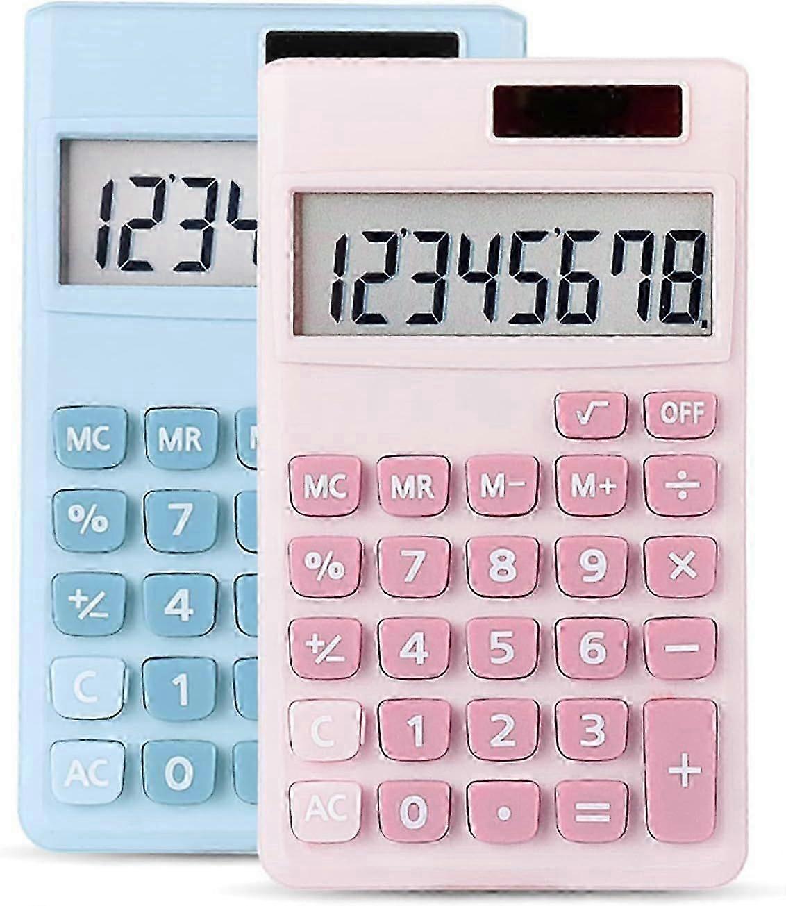 2pcs Mini Calculators - Pocket Calculator 8-Digit Solar Battery Office Calculators