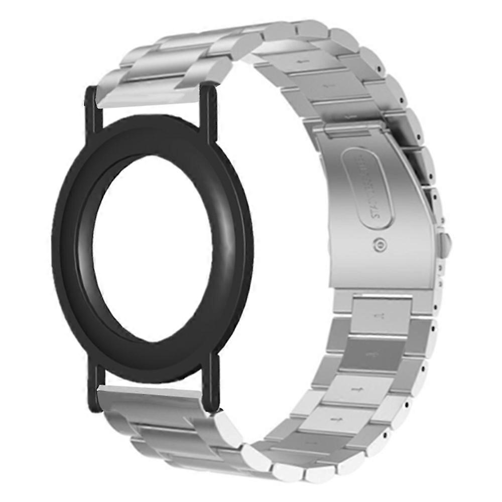 AirTagブレスレット用3ビーズスチールリストストラップ、PCフレームホルダー付き-シルバー