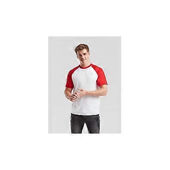 Fruit Of The Loom Baseball T-Shirt – Weiß/Rot, Größe S, 100% Baumwolle