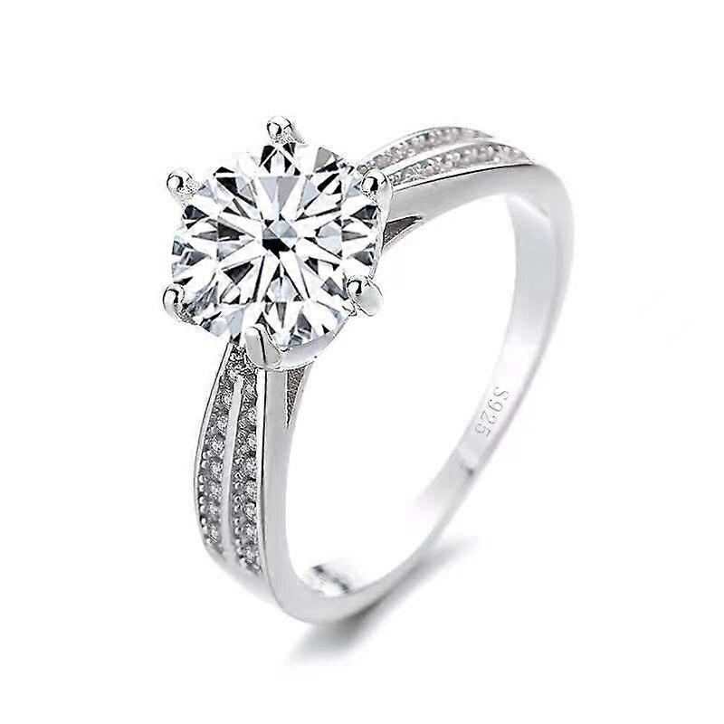 BagueRingen 2.0ct στρογγυλό δαχτυλίδι Moissanite από ασήμι 925, επιχρυσωμένο με λευκόχρυσο 18 καράτια, με διαμάντια, δοκιμασμένο με επιτυχία κόσμημα, δώρο για γυναίκες, κορίτσια