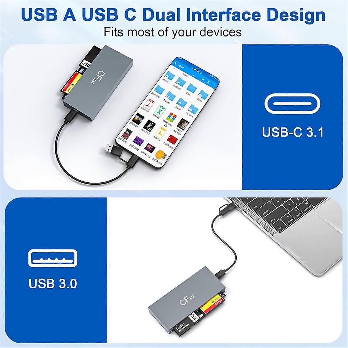 6 Cards At the Same Time Read CF/MS/SD/TF/Cfast Camera Card Reader