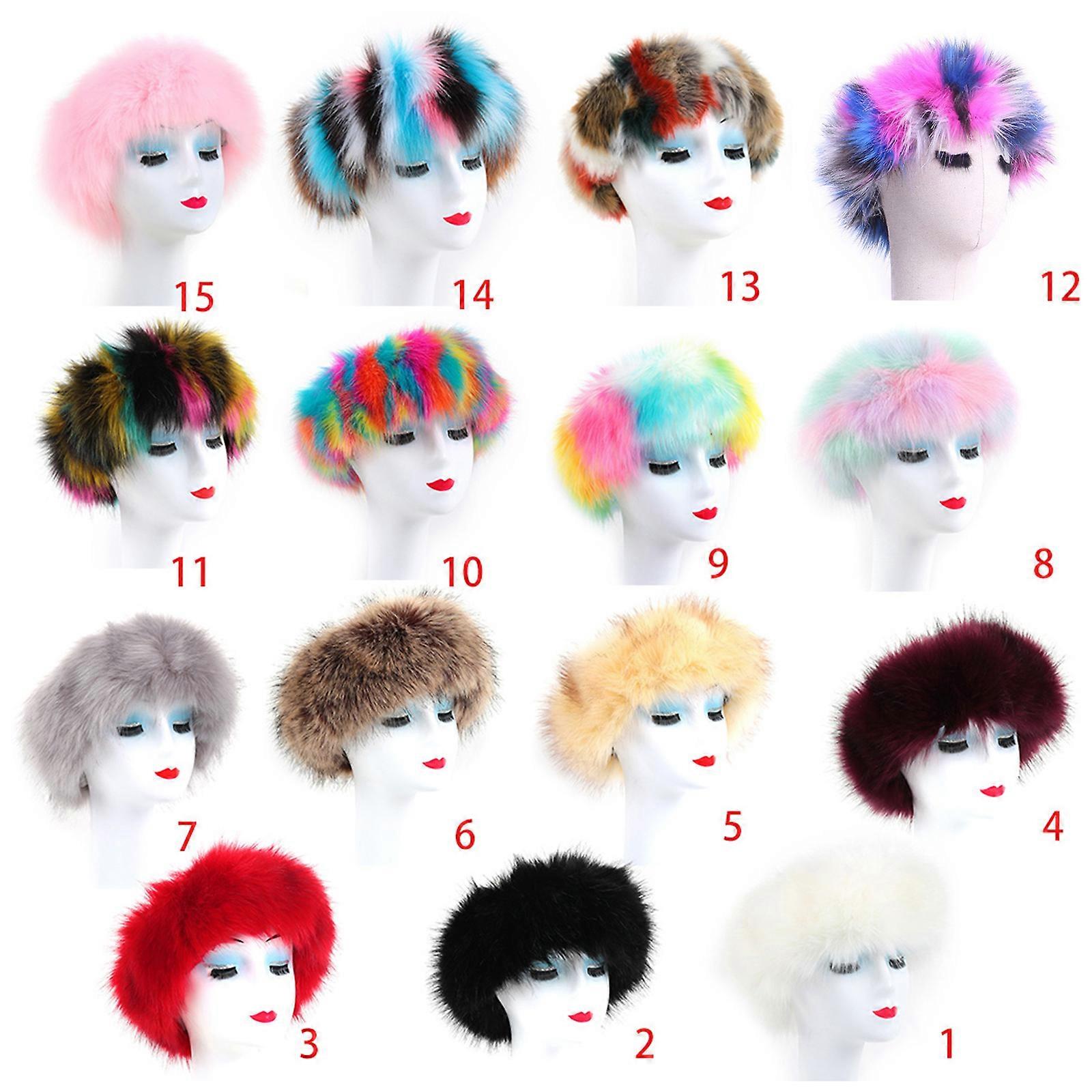 Donne Inverno Peloso Peluche Ampia Fascia con Elastico Arcobaleno Multicolore Scaldaorecchie Paraorecchie Festa per la Testa Wrap 7C
