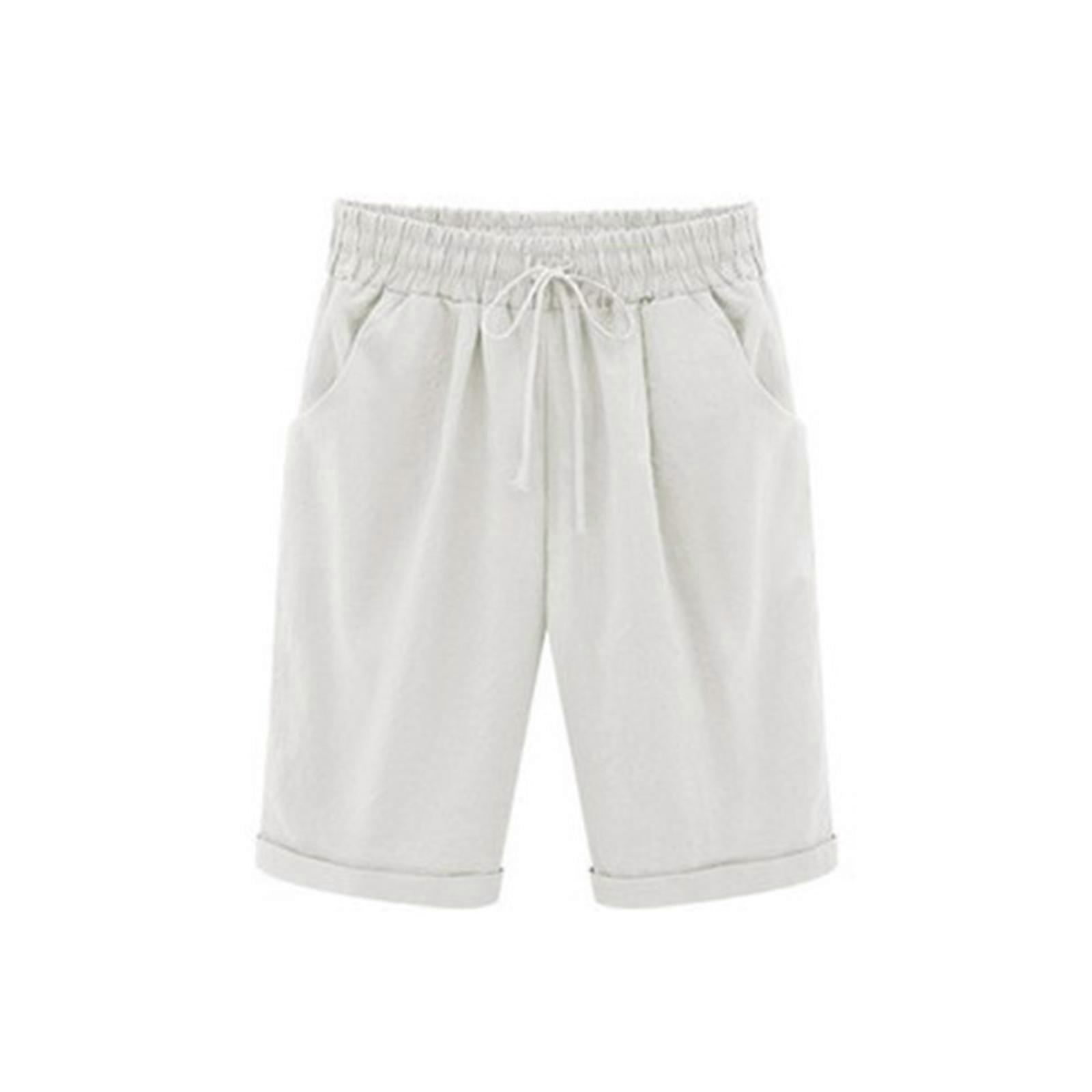Breathable Woman Short Pants Solid Color Summer Commute Seaside Vacation Shorts Lightweight Elastic Waist Short Pants  White XL