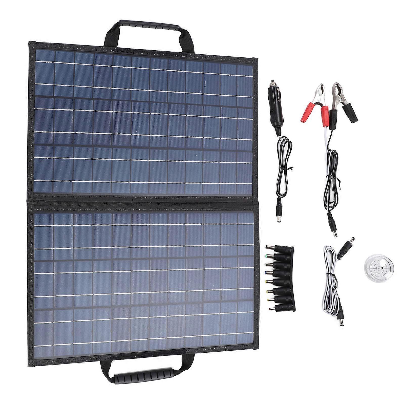80W Foldable Solar Panel Kit with Angle Adjust Meter Polycrystalline Silicon Portable Charger 2 USB 1 Type C and DC Port for Phone Tablet Outdoor