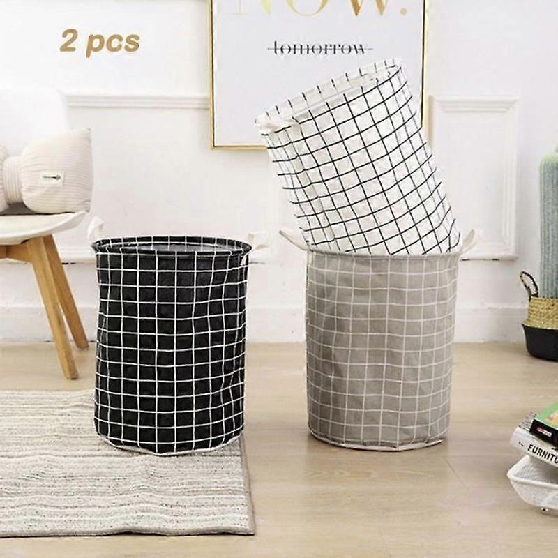 2PCS Laundry Baskets - Large Collapsible Laundry Hamper with Handles and Drawstring - Grey and Black