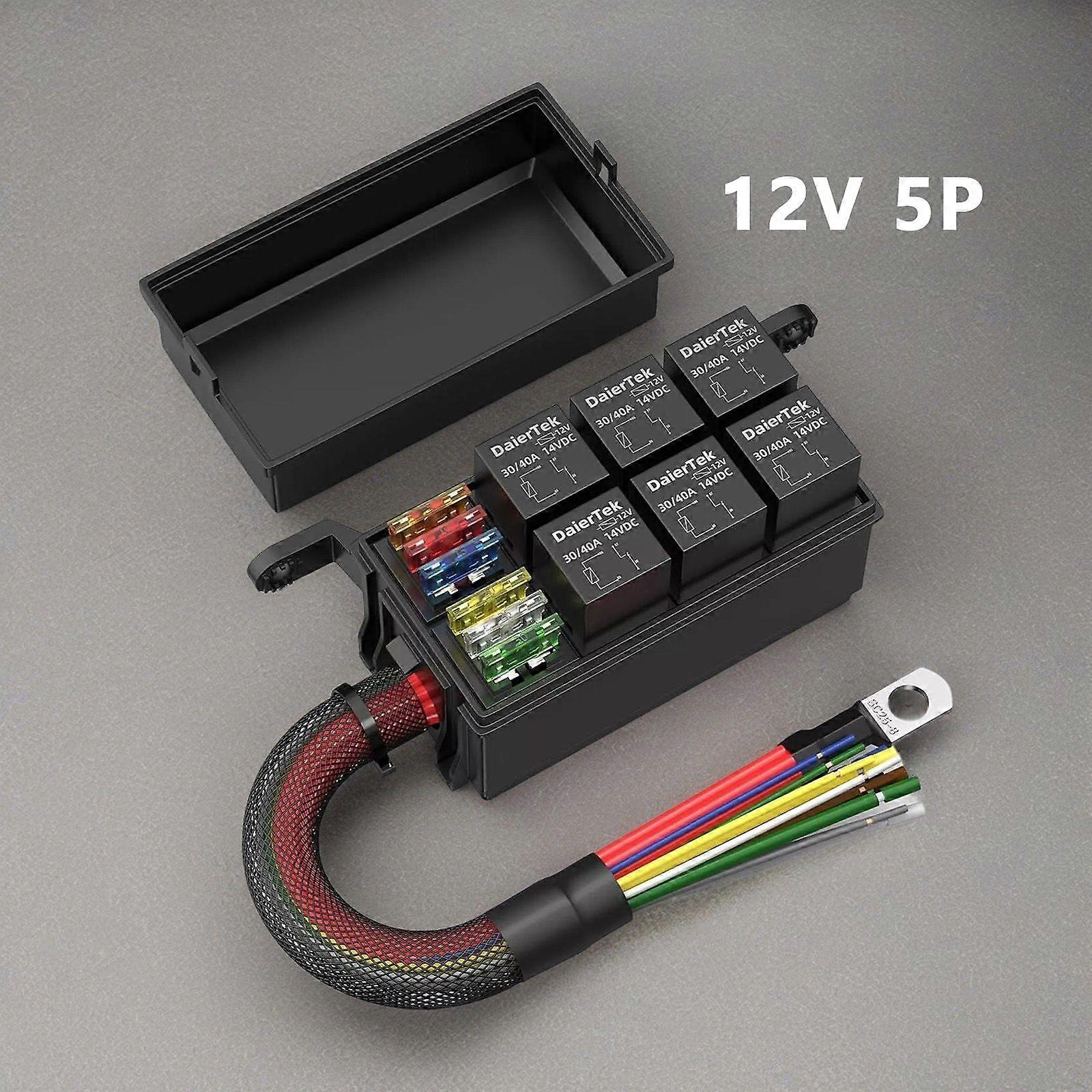 12V Relay Box 6 Way Relay Fuse Box 12 AWG Pre-Wired Waterproof Relay Box 6 SloWT