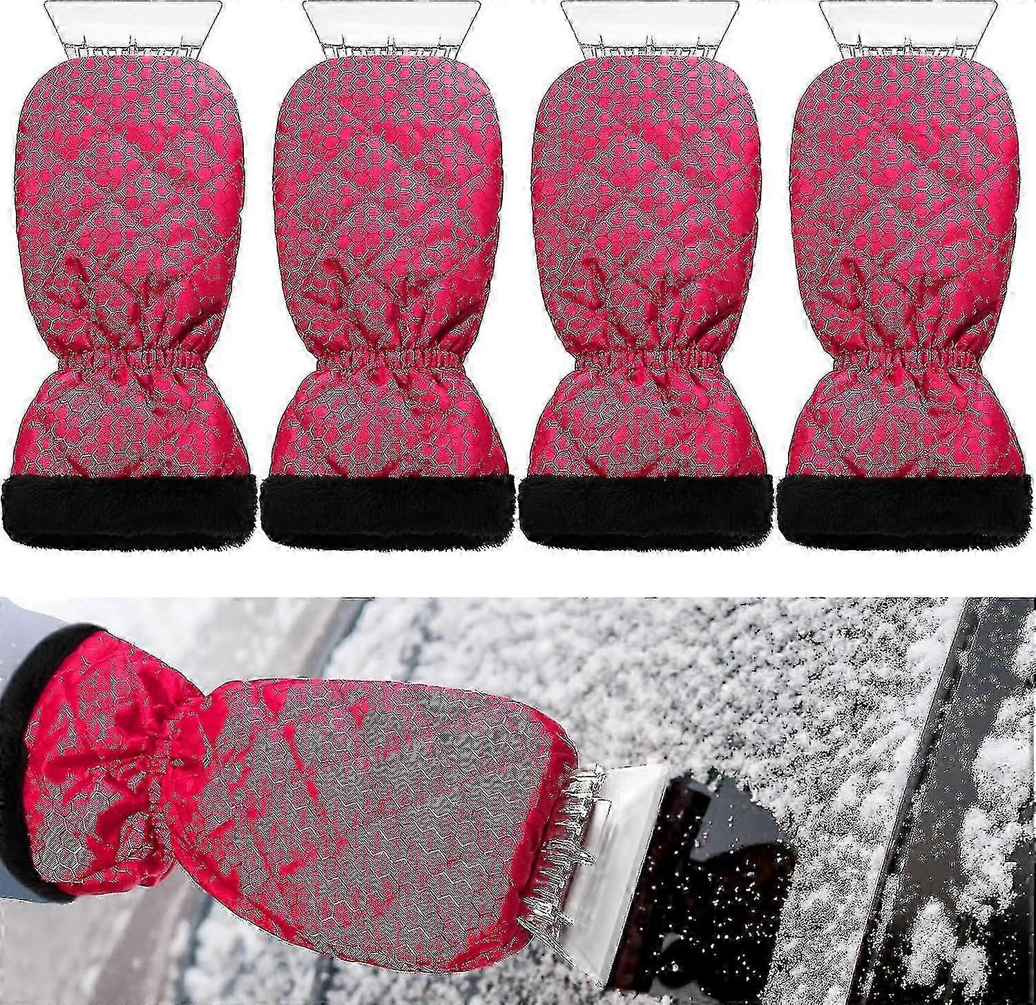 4 Pcs Car Windshield Ice Scraper Mitt with Fleece Glove