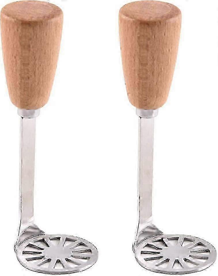 2 Small Wooden Handle Mashers for Mashing Food and Vegetables