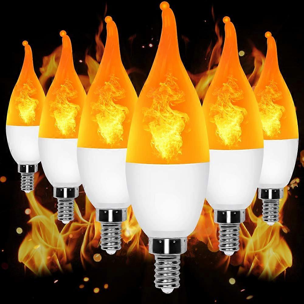 LED Alev Ampulleri 3 Mod Ateş Ampul E12 Tabanca, Sarı 6'lı Paket, Açık Kapalı Noel Süslemeleri için Uyumludur