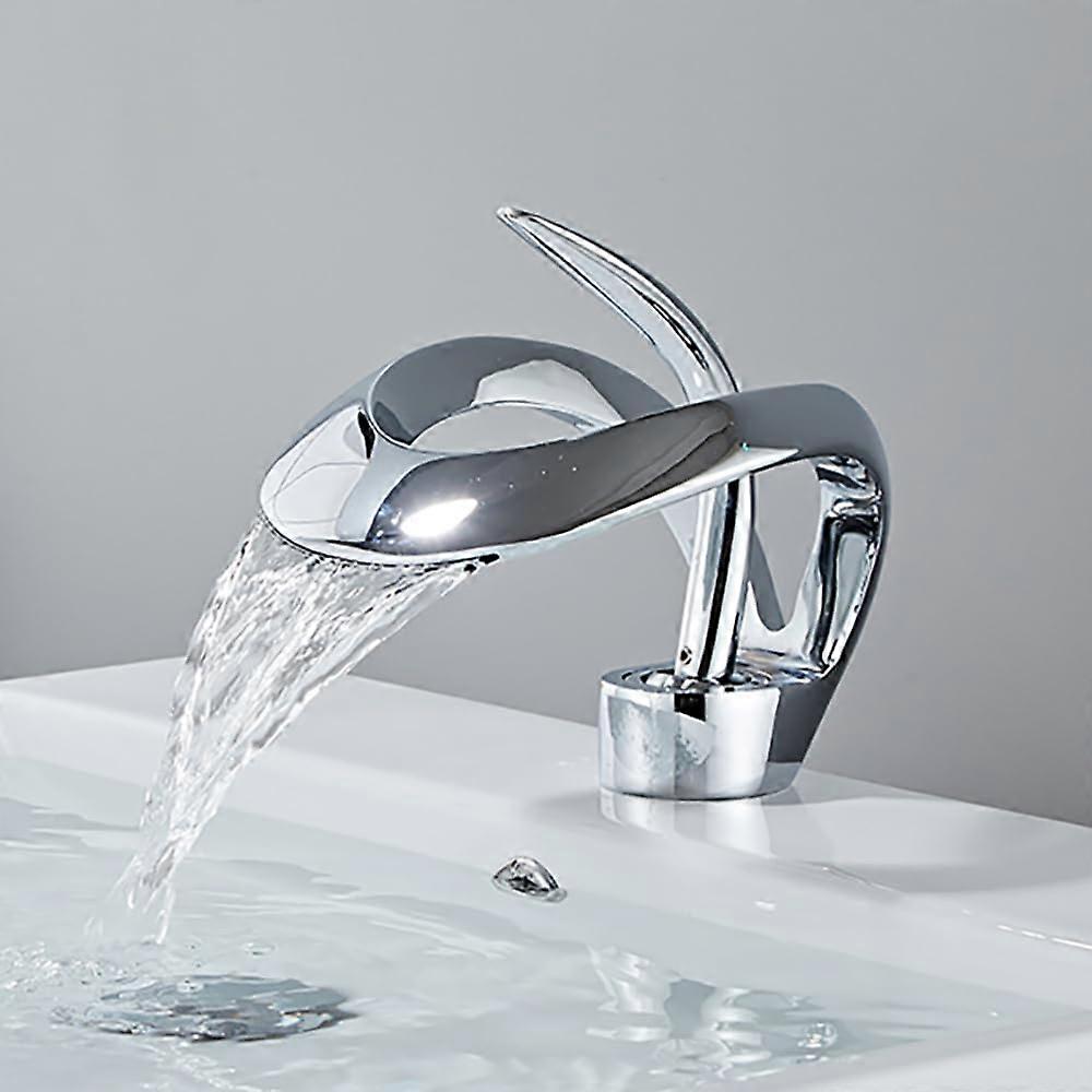 Waterfall Bathroom Faucet - Modern Single Handle Sink Faucet for 1 Hole Installation, Chrome Finish, Easy Clean Design