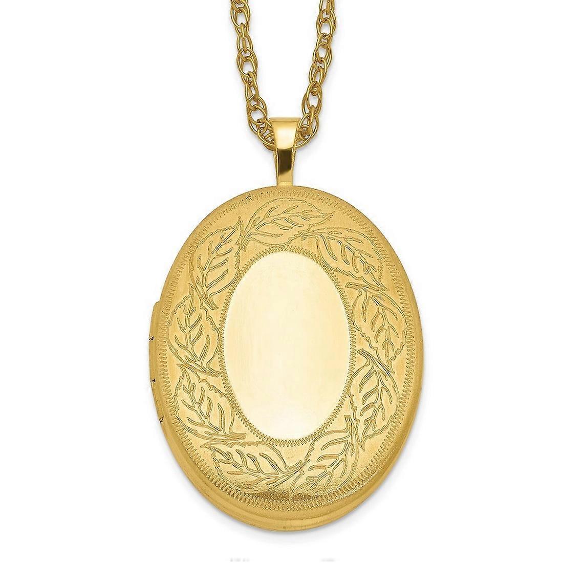 1/20 Gold Filled Patterned Spring-Ring Not engraveable Polished and satin 20mm Leaf Border Oval Locket-Locket Necklace f