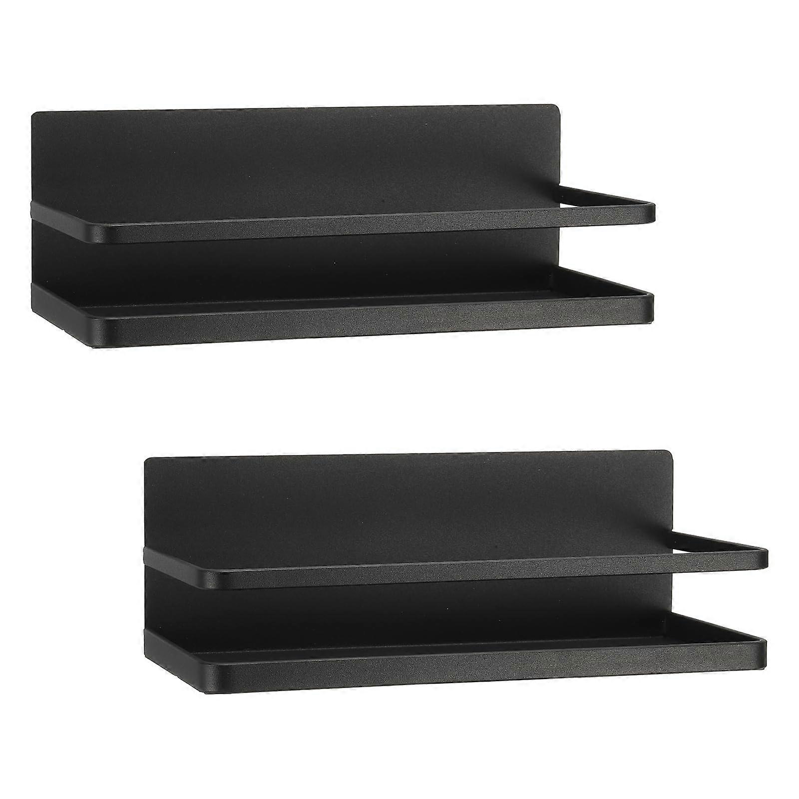 2 Pack Magnetic Spice Rack for Refrigerator, No Drilling Magnetic Shelf for Fridge Space Saving Side Spice Rack for Holding Jars Kitchen, Black