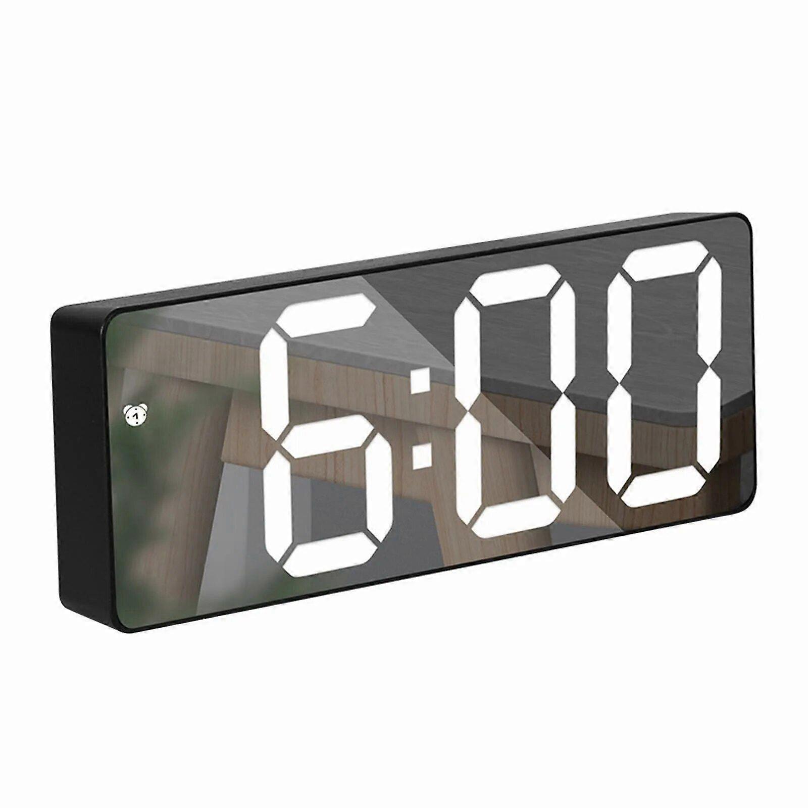 Led Digital Electronic Alarm Clock Round Smart Table Usb Battery Powered Mirror Display Time Temperature Date Snooze Dimming
