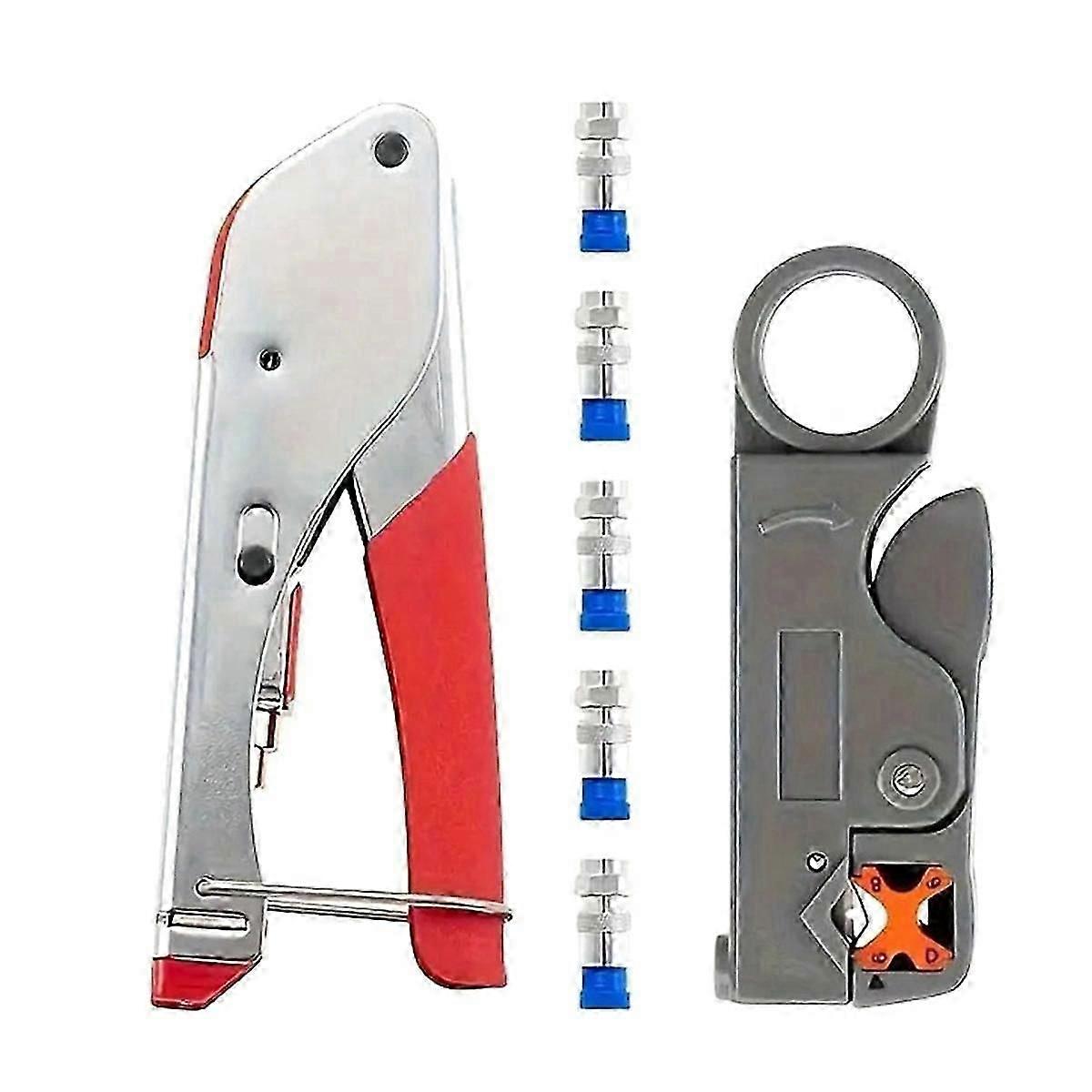 7pc Coax Cable Crimper Coaxial Compression Tool Kit Wire Stripper with F RG6 RG59 Connectors Stripp