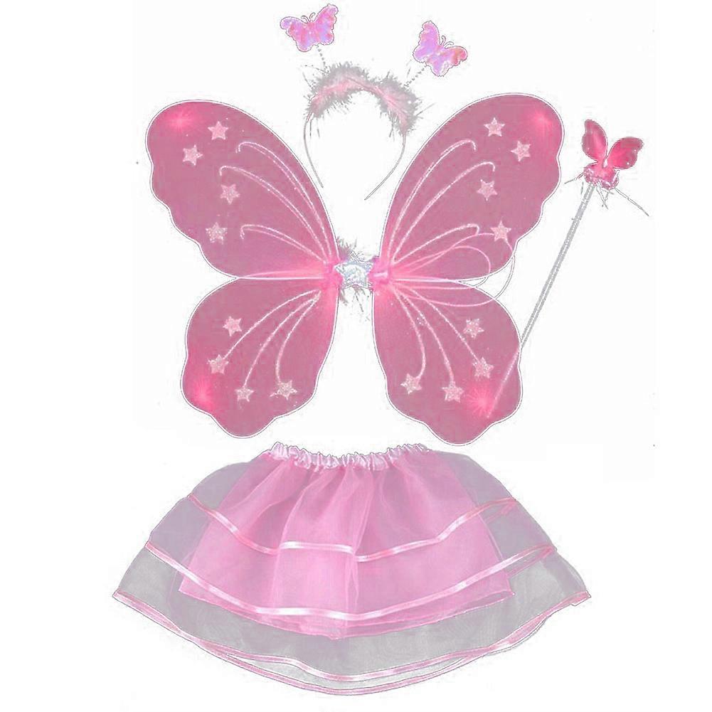 4PCS Girls Fairy Costume Set with Butterfly Wings Tutu Wand and Headband