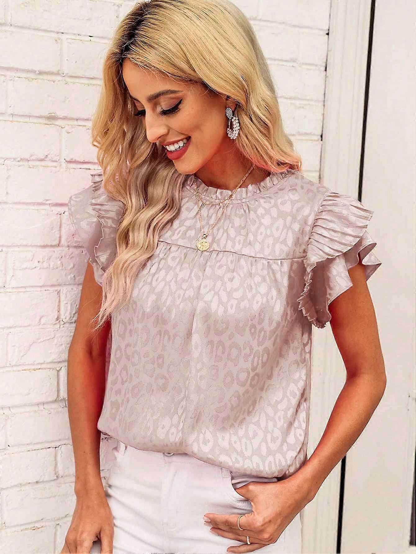 Ladies summer new all-match printed lotus leaf sleeve wave collar women's top