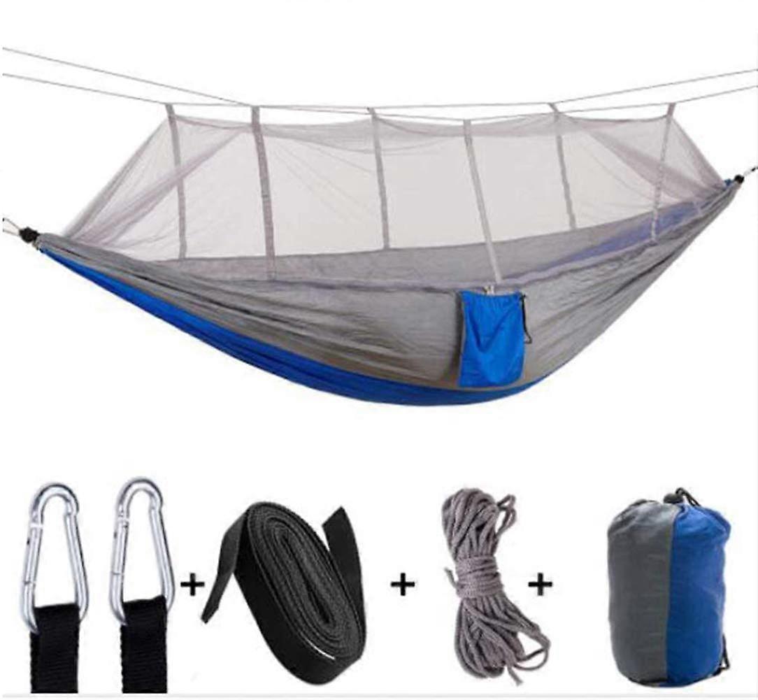 Camping Hammock with Mosquito Net, Double-Sized Nylon Hammock for 2, Supports 440lbs, Portable for Travel, Beach, Yard (Gray)