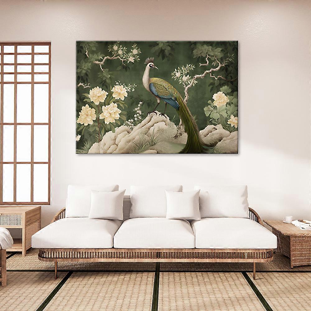 Leinwandbild, orientalischer grüner Pfau - 120x80