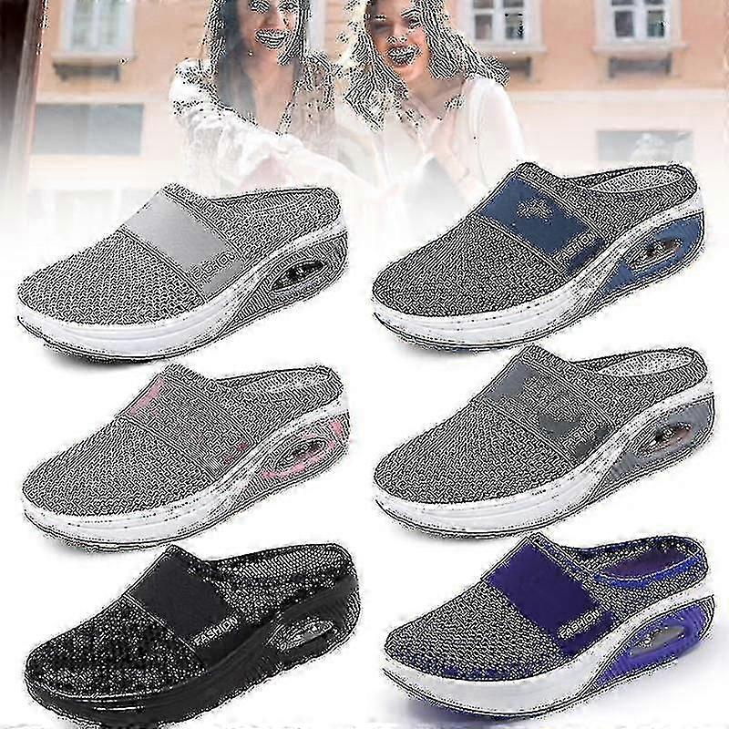 Vzduchový polštář Slip-on Chůze Boty Ortopedické diabetické síťoviny Flatform Wedge Slider-FCY štěstí