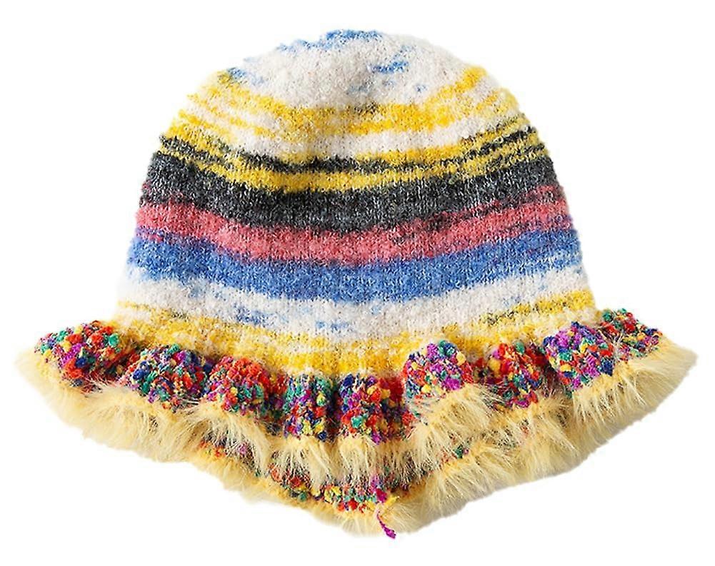 Women's Knitted Beanie Hat Rainbow Stripe Slouchy Winter Cuffed Skull Cap Warm Stretch Y2K Bucket Hat for All Sizes