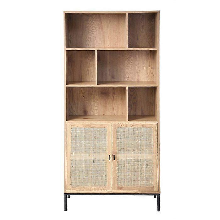 CALICOSY - Bibliotheek met 6 vakken en 2 deuren van natuurlijk rotan H175 cm - JAYA - Licht hout