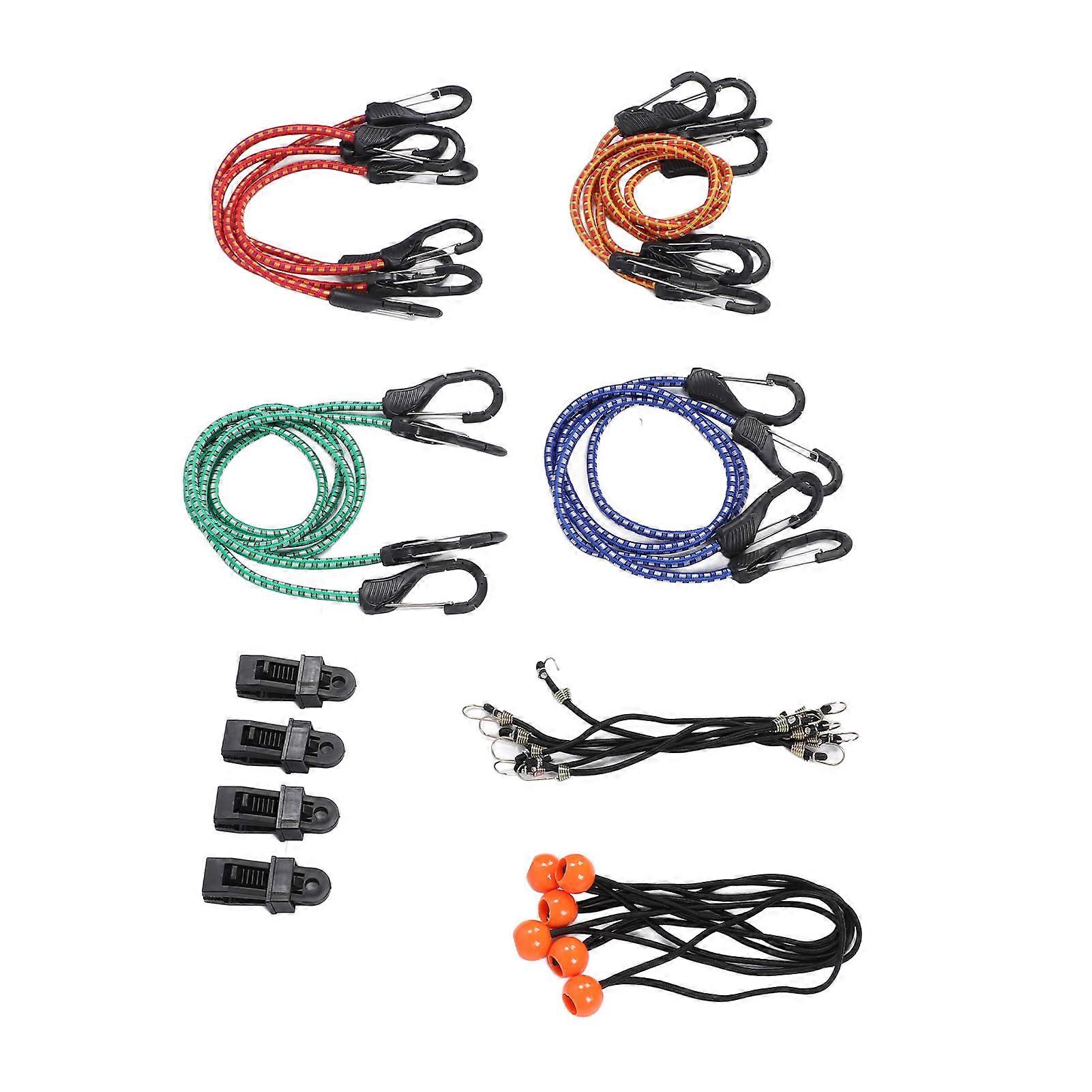 28 Pcs Set Bungee Cord High Elasticity Rubber Tie Down Strap with Hook for Luggage Camping Tent