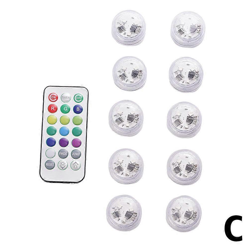 1 remote control + 10 lights (C)$Car atmosphere light colorful remote control LED waterproof light