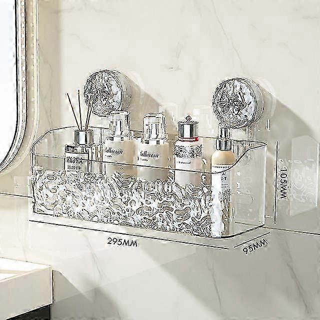 Transparent Bathroom Shelf Suction Cup No-Drill Shower Storage Rack with 4 Hooks
