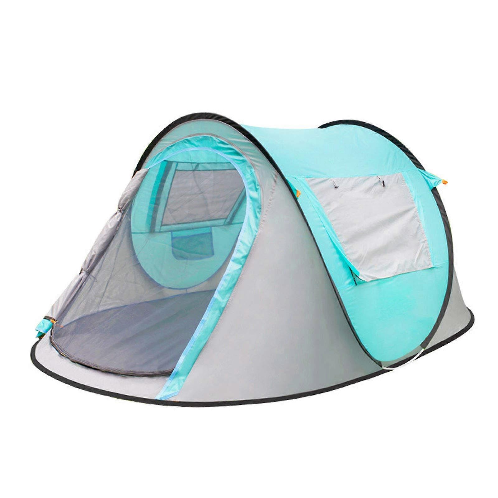 34 person popup camping tents, automatic portable family tent with two windows and two doors, singlelayer waterproof blue yellow
