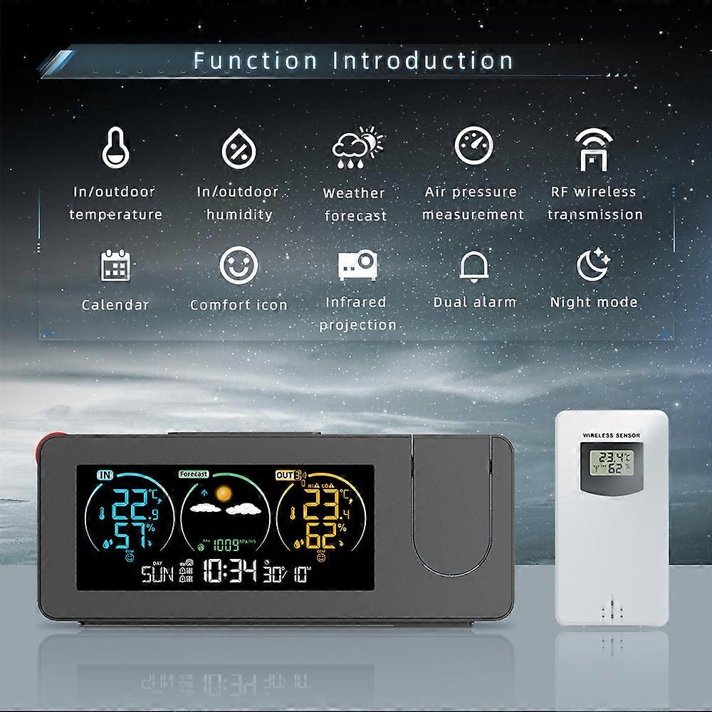 FJ3538 New Electronic Projection Clock Weather Station Weather Forecast Temperature and Humidity Color Screen Digital Alarm Clock