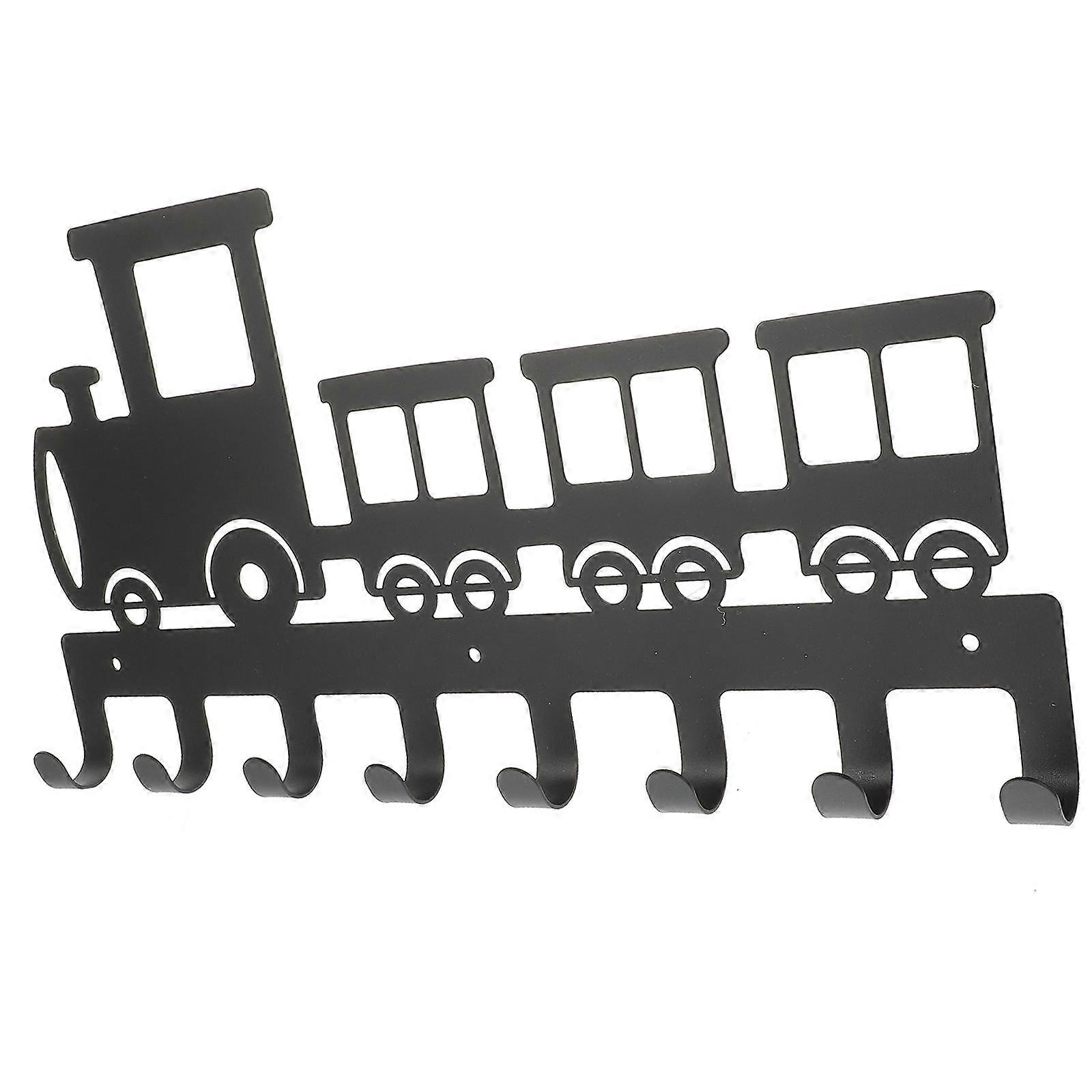 Black Iron Small Train Wall Mount Hook 8 Hooks for Coat Hat Keys