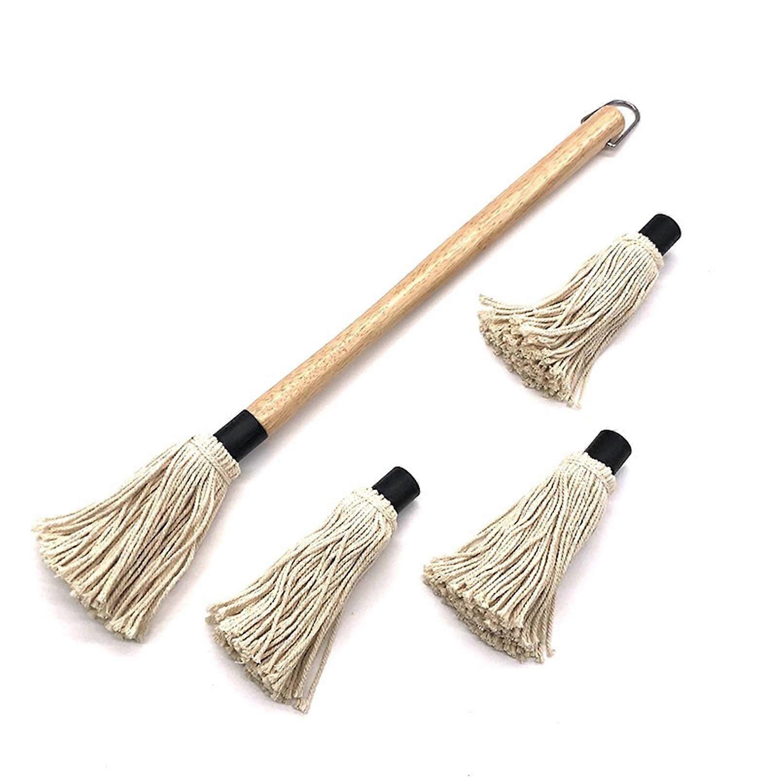 BBQ Brush Set Long Bristle Grill Mop with 4 Replaceable Heads and 1 Handle for Grilling, Smoking, and Steak Cooking