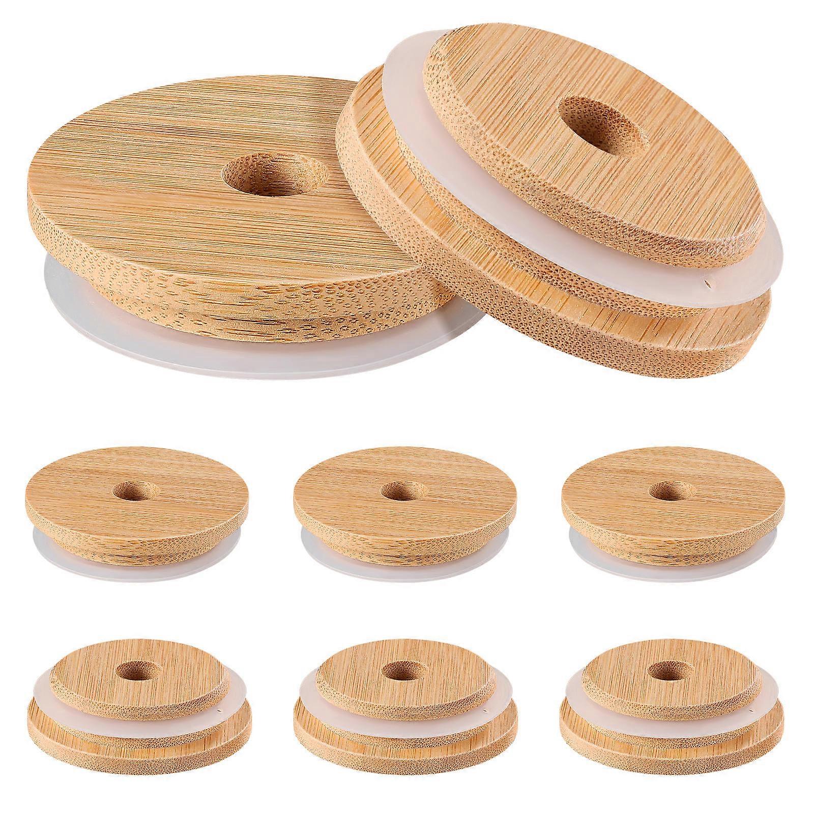Wide Mouth Jar Lids Canning Lids Regular Bamboo For Beverage Storage Wood Color 8Pcs