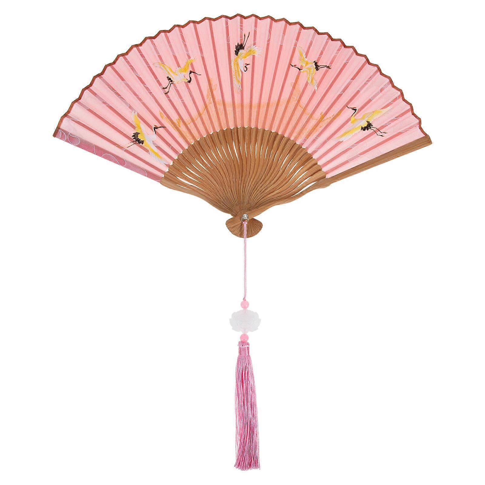Retro Style Silk Folding Fan Frame Elegant Chinese Japanese Pattern Wall Decor Costume Accessory Summer Cooling Home Decoration