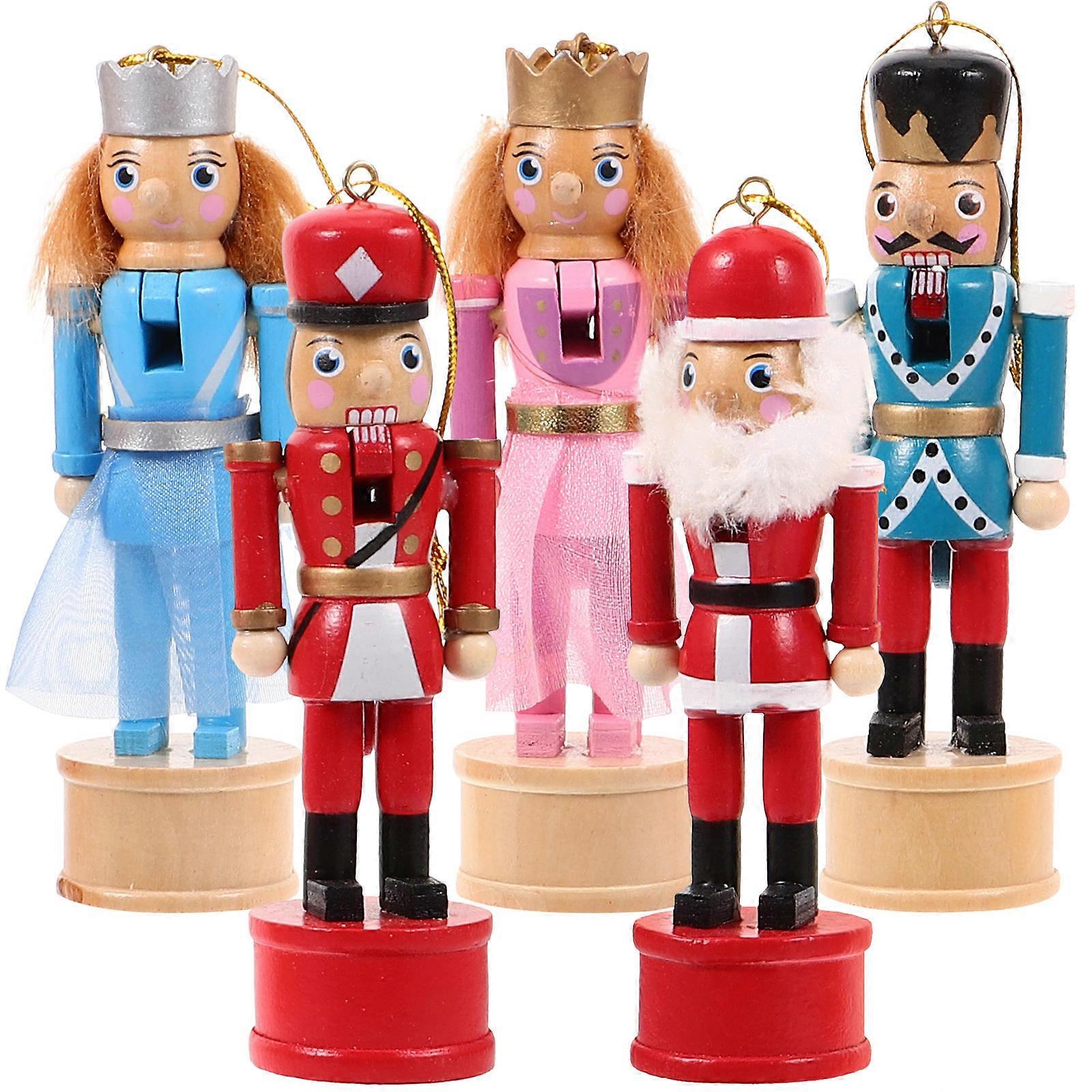 木製くるみ割り人形のクリスマスデコレーション家庭、デスクトップ、庭のお祝いの休日の装飾のためのカラフルな兵士の装飾5個セット