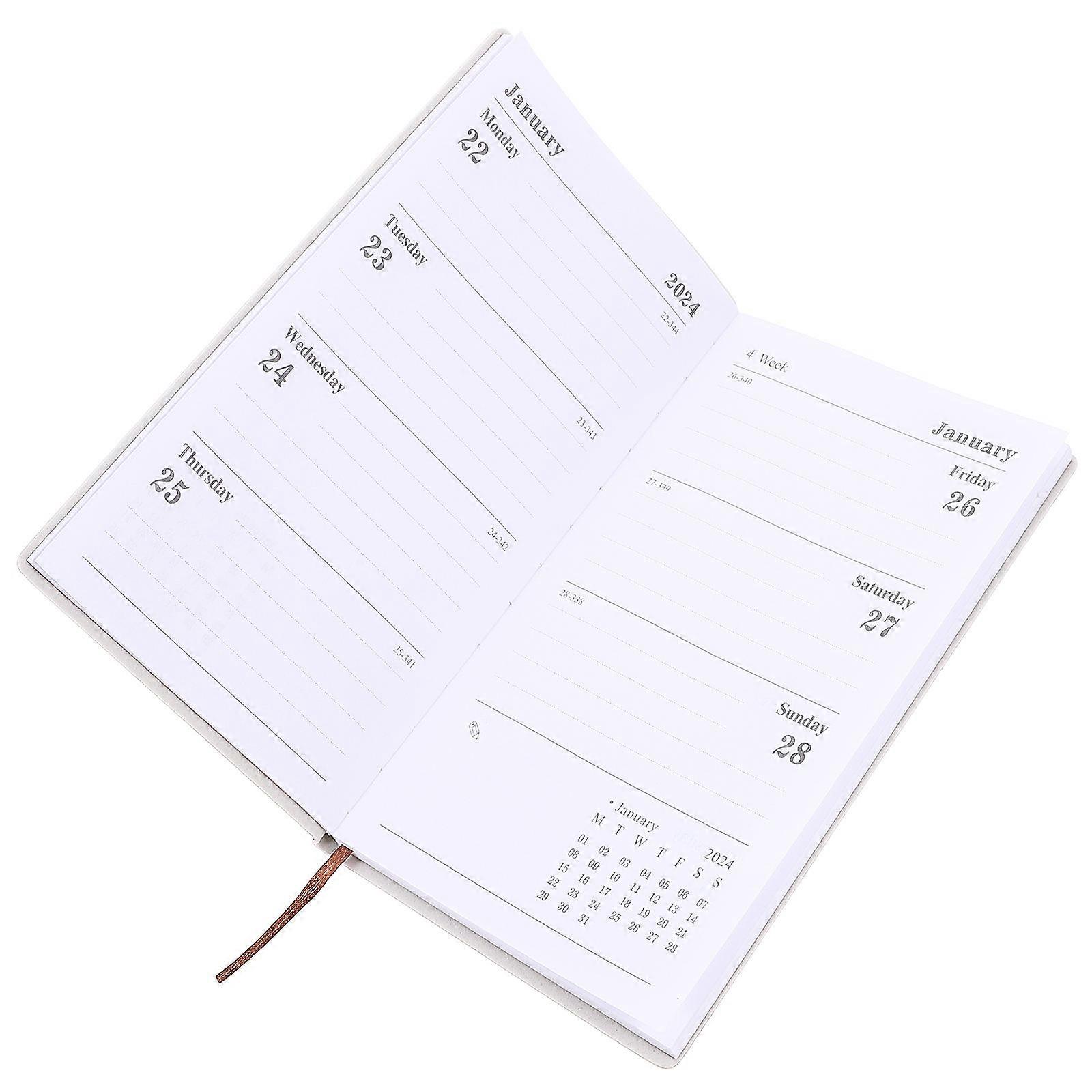 Planning Notebook Office Notepad Delicate Design Time Management Daily Planner 17.5X9.6CM Brown Imitation Leather 1Set
