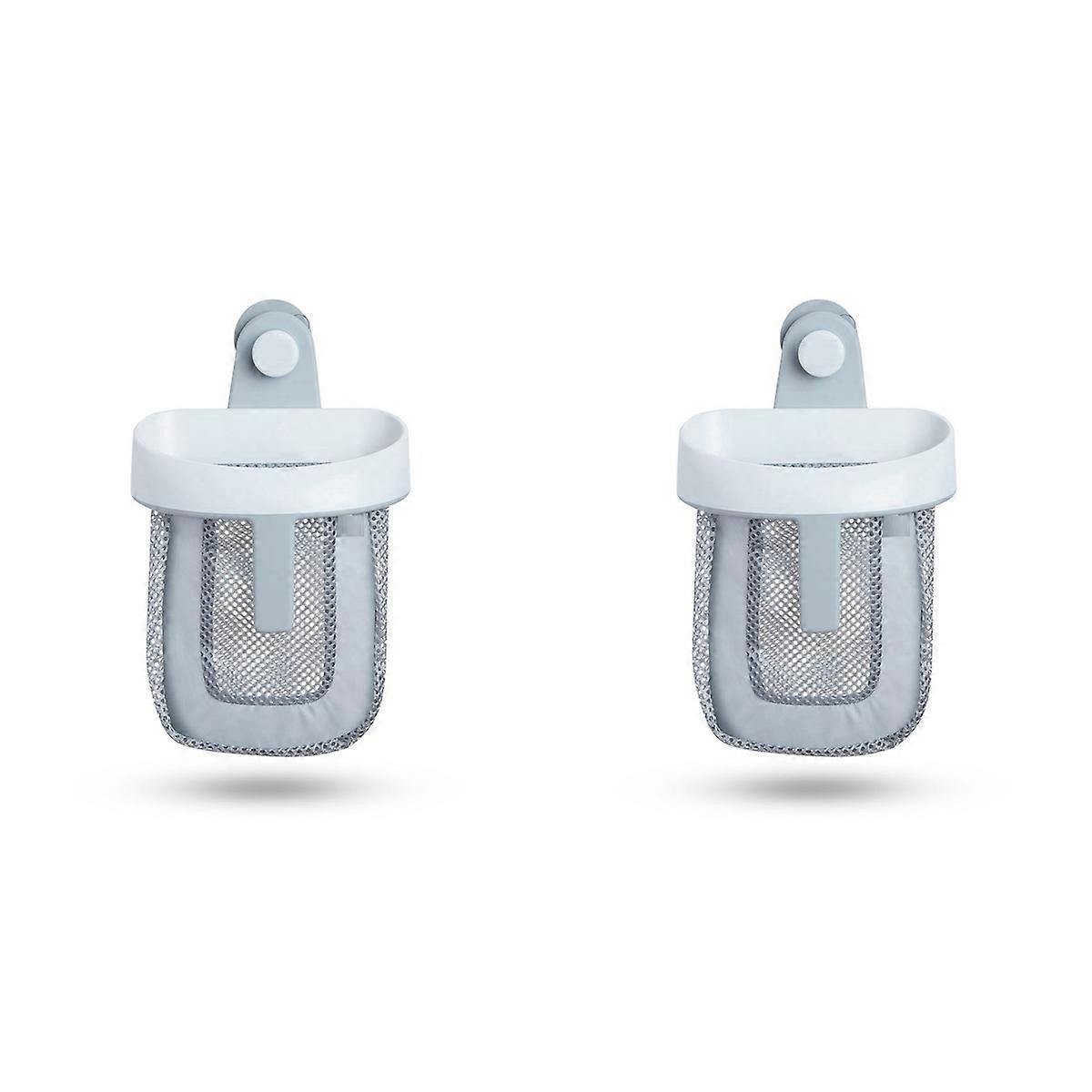2X Hanging Bath Toy Storage with Quick Drying Mesh, White & Gray