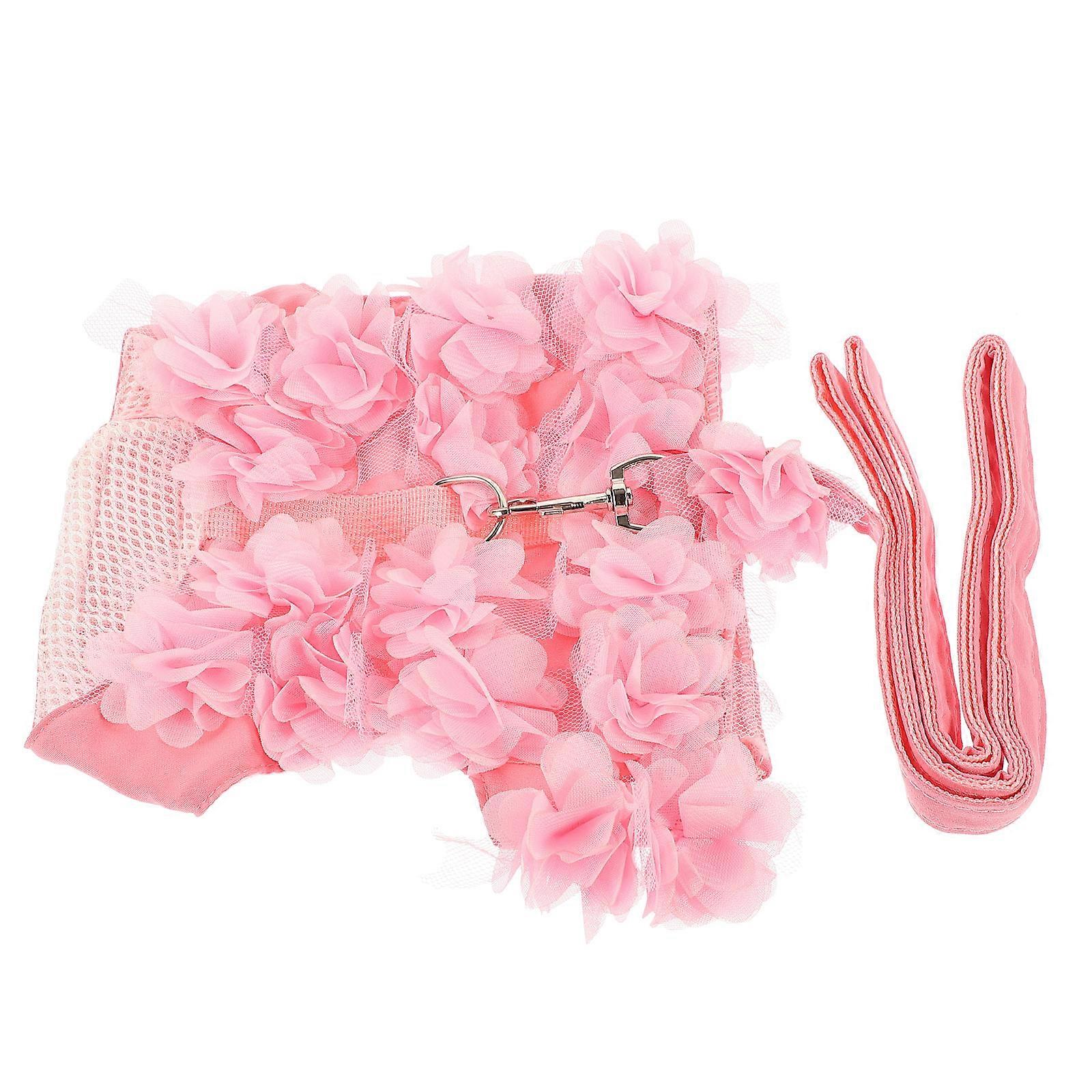 Corda peitoral rosa com flor para tração de cães (1 unidade) - Acessórios para animais de estimação