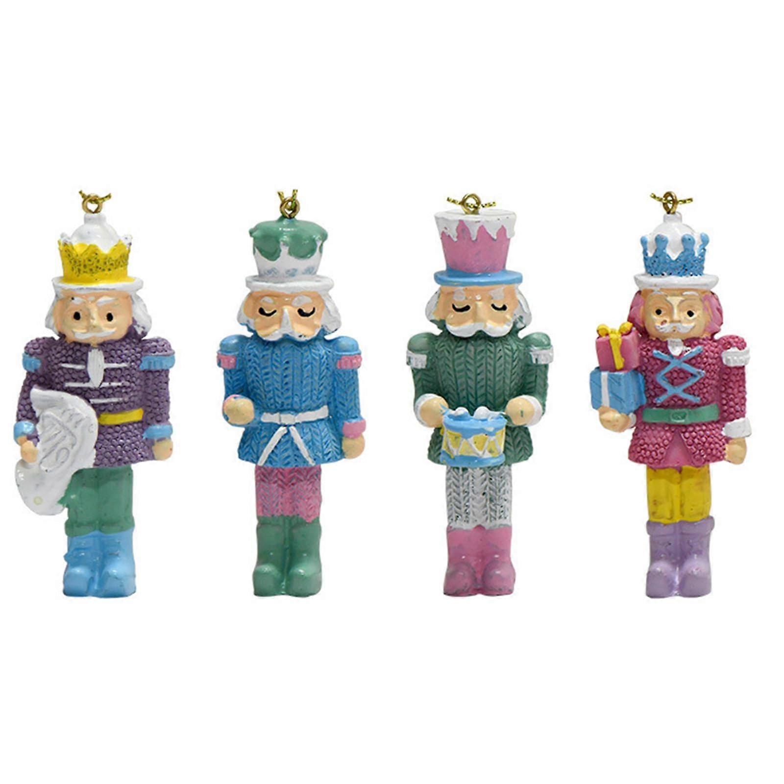 Package with 4 Sweet Nutcrackers King and Soldier Statue, Christmas Decorative Hanging Resin Dolls, Nutcracker Toy Decorations