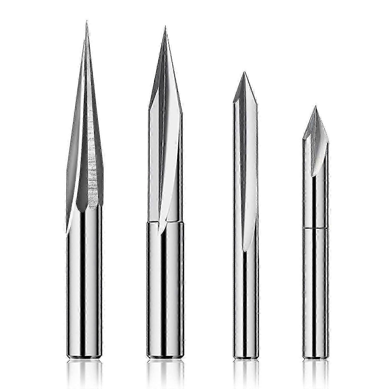 4PCS Tungsten Steel CNC Router Bits Set for Wood Carving and Engraving, 1/4" Shank 6mm & 4mm V-Groove & Profile Bits